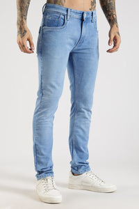 Men Sky Solid Ankle Fit Stretchable Denim Jeans