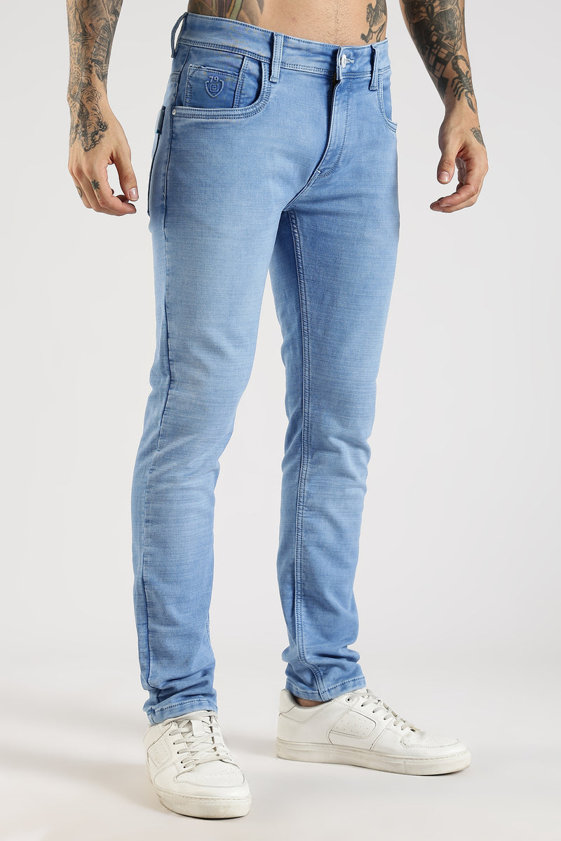 Men Sky Solid Ankle Fit Stretchable Denim Jeans