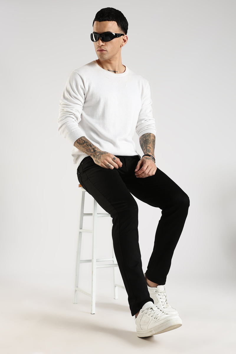Men Black Solid Ankle Fit Stretchable Denim Jeans
