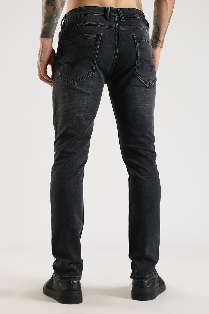 Men Faded Sea Black  Ankle Fit Stretchable Denim Jeans