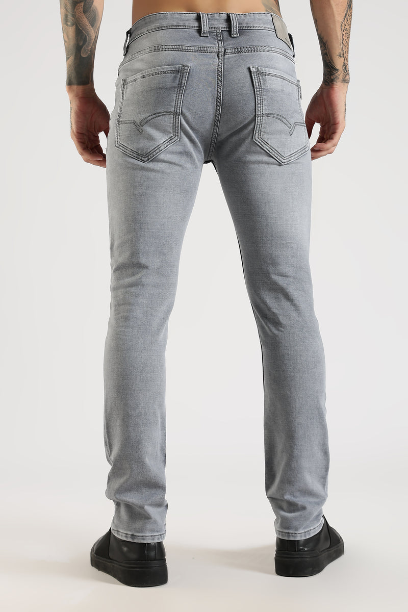 Men Grey Solid Ankle Fit Stretchable Denim Jeans