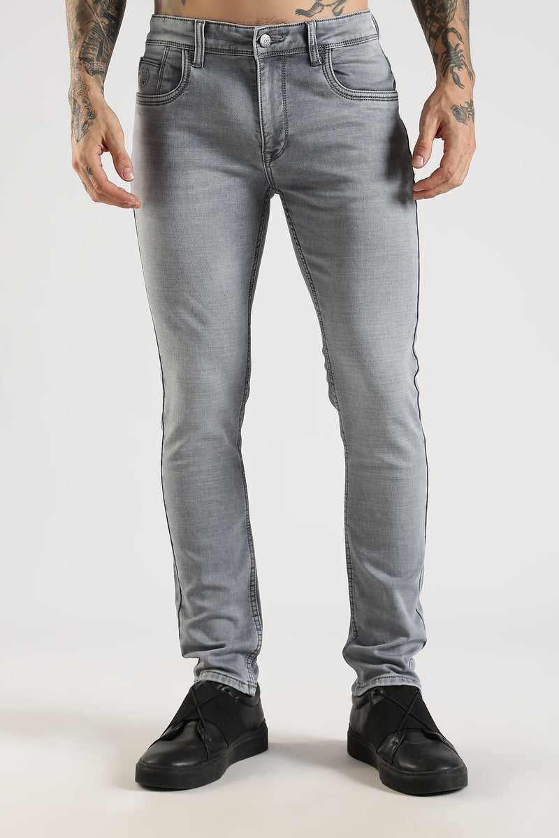 Men Grey Solid Ankle Fit Stretchable Denim Jeans