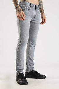 Men Grey Solid Ankle Fit Stretchable Denim Jeans