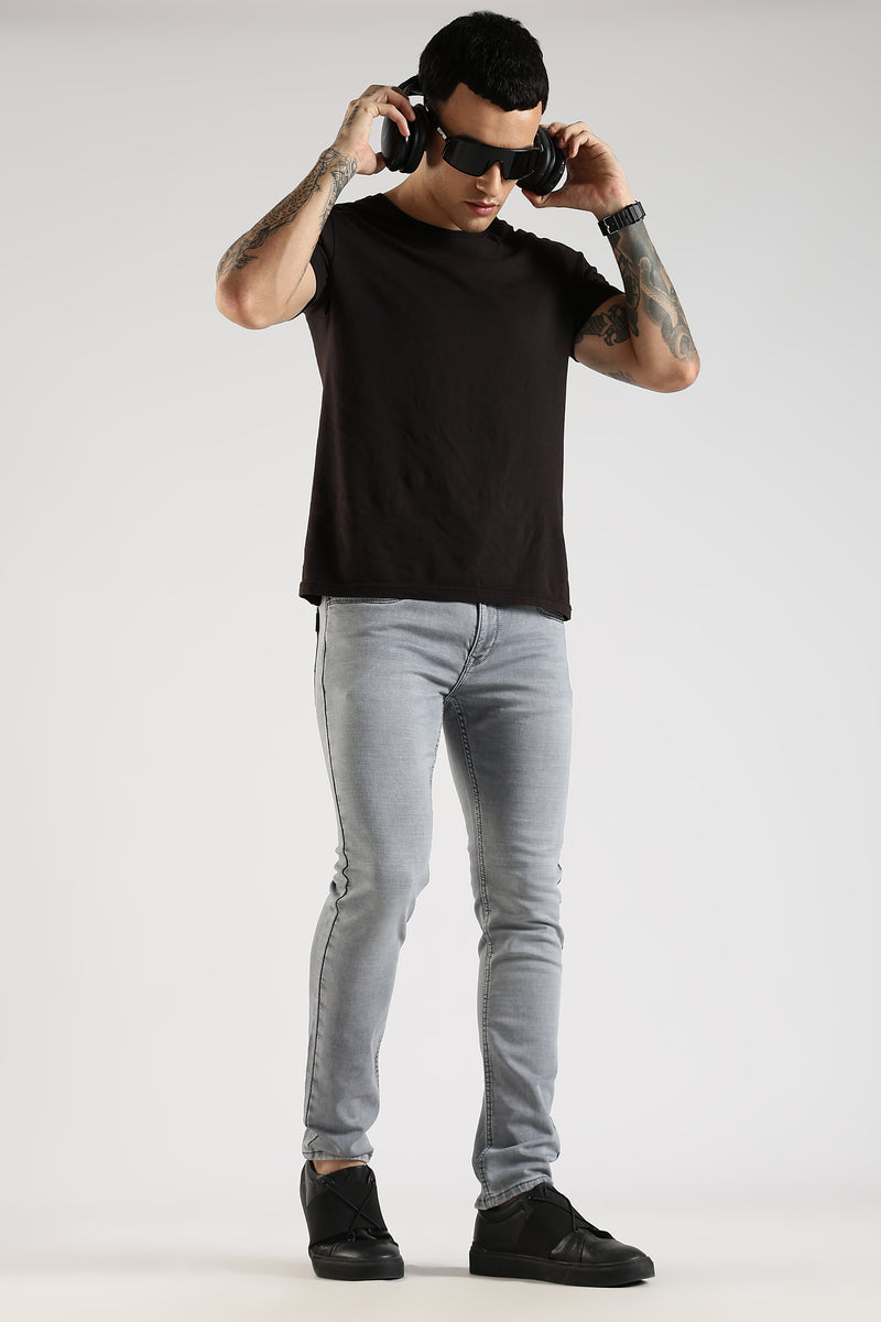 Men Grey Solid Ankle Fit Stretchable Denim Jeans