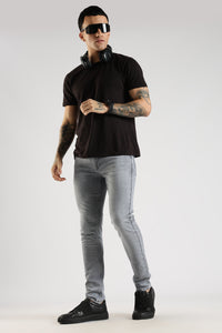 Men Grey Solid Ankle Fit Stretchable Denim Jeans