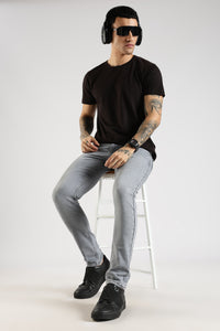 Men Grey Solid Ankle Fit Stretchable Denim Jeans
