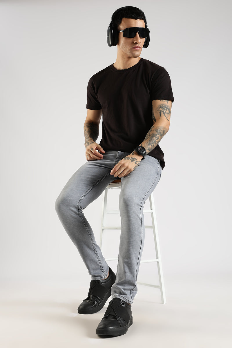 Men Grey Solid Ankle Fit Stretchable Denim Jeans