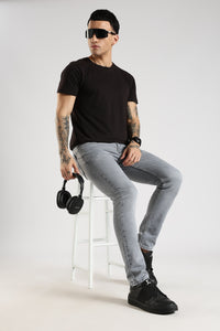 Men Grey Solid Ankle Fit Stretchable Denim Jeans
