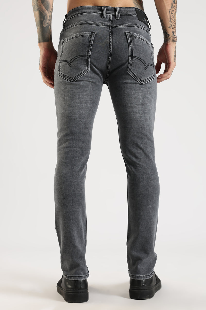 Men Charcoal Grey  Solid Ankle Fit Stretchable Denim Jeans