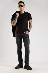 Men Faded Sea Black  Ankle Fit Stretchable Denim Jeans