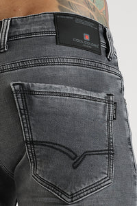 Men Charcoal Grey  Solid Ankle Fit Stretchable Denim Jeans