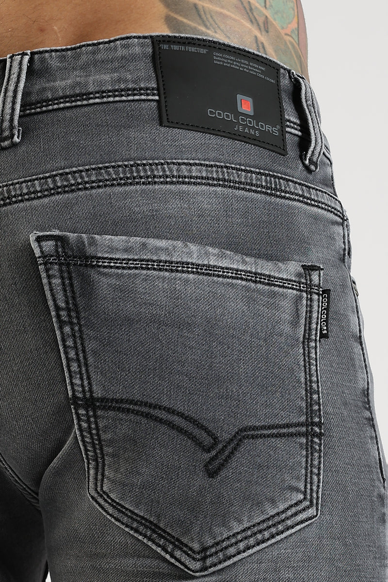 Men Charcoal Grey  Solid Ankle Fit Stretchable Denim Jeans