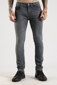 Men Charcoal Grey  Solid Ankle Fit Stretchable Denim Jeans