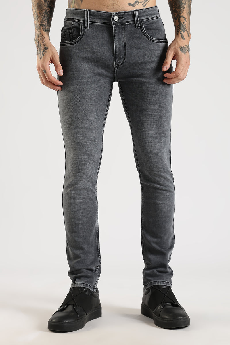 Men Charcoal Grey  Solid Ankle Fit Stretchable Denim Jeans