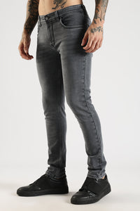 Men Charcoal Grey  Solid Ankle Fit Stretchable Denim Jeans