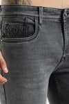 Men Charcoal Grey  Solid Ankle Fit Stretchable Denim Jeans