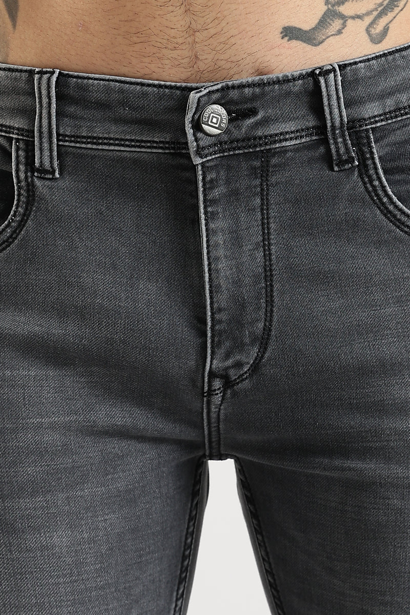 Men Charcoal Grey  Solid Ankle Fit Stretchable Denim Jeans