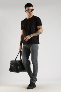 Men Charcoal Grey  Solid Ankle Fit Stretchable Denim Jeans