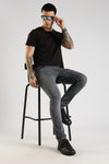 Men Charcoal Grey  Solid Ankle Fit Stretchable Denim Jeans