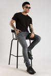 Men Charcoal Grey  Solid Ankle Fit Stretchable Denim Jeans
