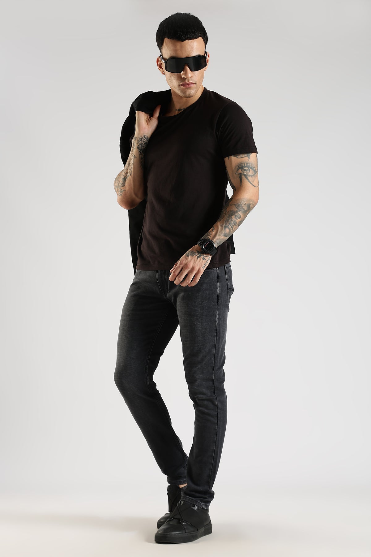 Men Faded Sea Black  Ankle Fit Stretchable Denim Jeans