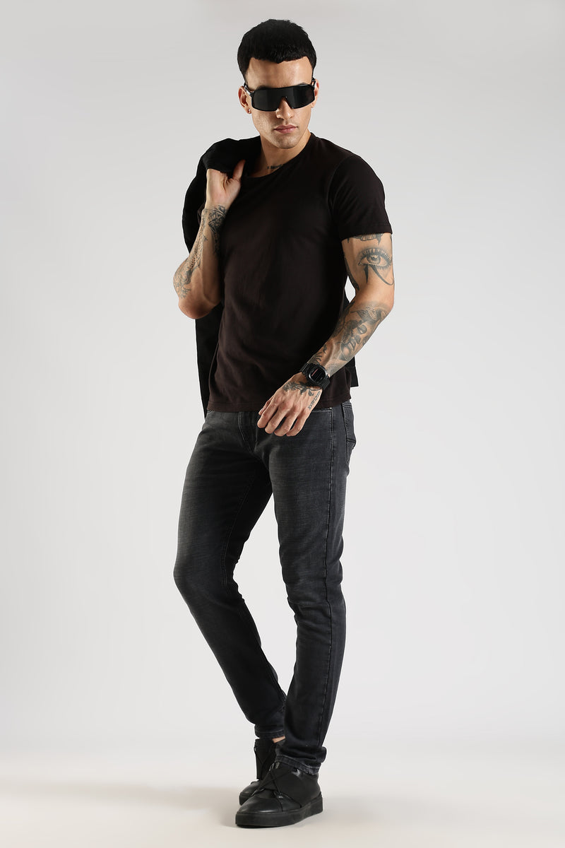 Men Faded Sea Black  Ankle Fit Stretchable Denim Jeans
