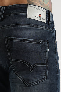 Men Faded Dark Blue Solid Ankle Fit Stretchable Denim Jeans