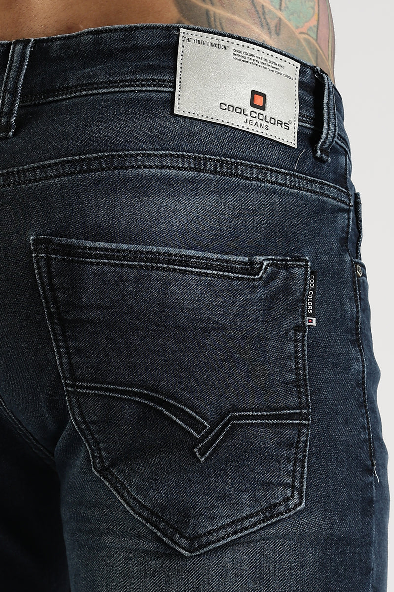 Men Faded Dark Blue Solid Ankle Fit Stretchable Denim Jeans