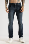 Men Faded Dark Blue Solid Ankle Fit Stretchable Denim Jeans