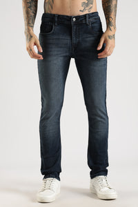 Men Faded Dark Blue Solid Ankle Fit Stretchable Denim Jeans
