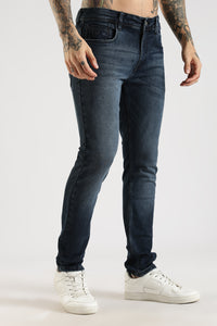 Men Faded Dark Blue Solid Ankle Fit Stretchable Denim Jeans