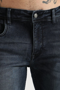 Men Faded Dark Blue Solid Ankle Fit Stretchable Denim Jeans
