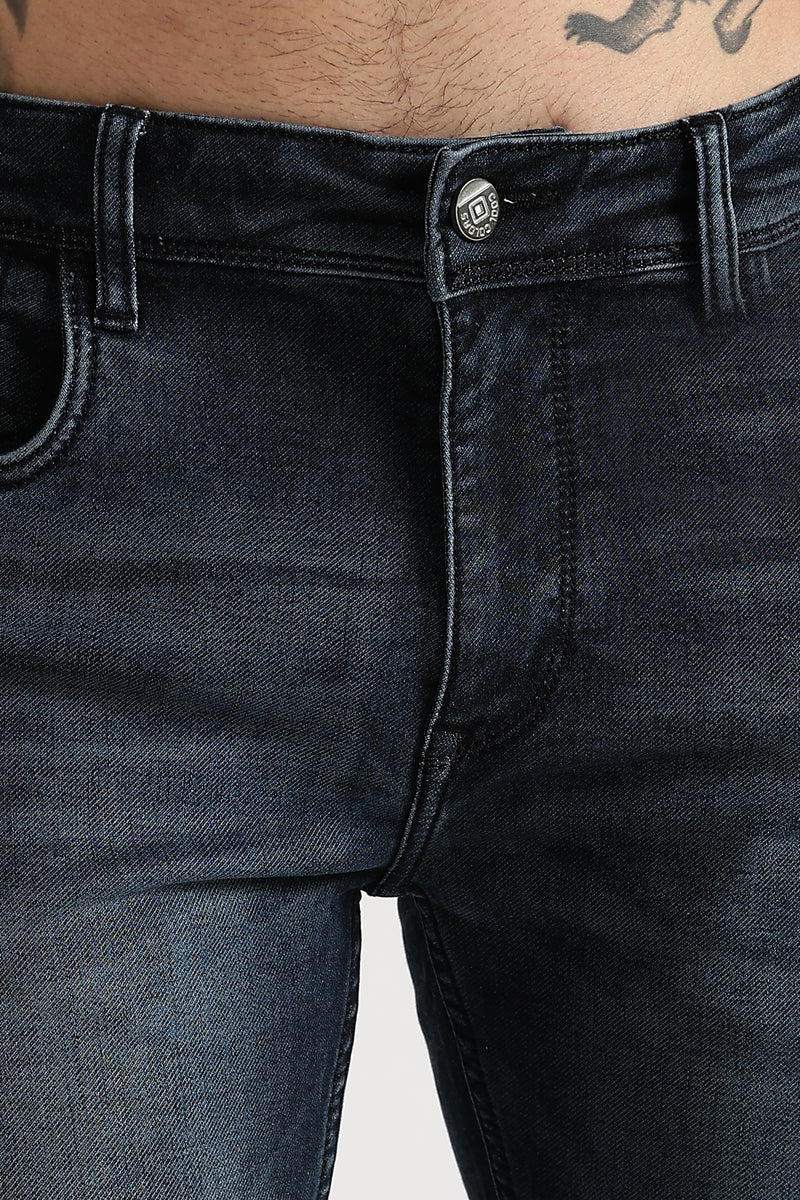 Men Faded Dark Blue Solid Ankle Fit Stretchable Denim Jeans