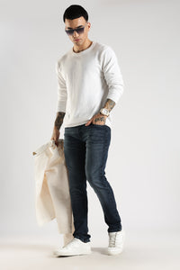 Men Faded Dark Blue Solid Ankle Fit Stretchable Denim Jeans