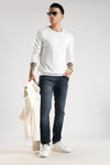 Men Faded Dark Blue Solid Ankle Fit Stretchable Denim Jeans