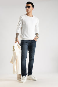 Men Faded Dark Blue Solid Ankle Fit Stretchable Denim Jeans