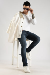 Men Faded Dark Blue Solid Ankle Fit Stretchable Denim Jeans