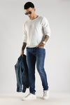Men Mid Blue Solid Ankle Fit Stretchable Denim Jeans