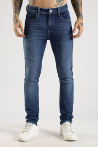 Men Mid Blue Solid Ankle Fit Stretchable Denim Jeans