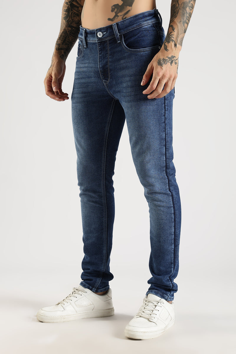 Men Mid Blue Solid Ankle Fit Stretchable Denim Jeans