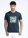 Men Dark Green Slim Fit Chest Printed Crew Neck T-Shirt