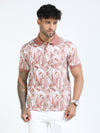 Men Rust Slim Fit Abstract Print Polo T-Shirt