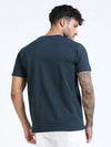 Men Dark Green Slim Fit Chest Printed Crew Neck T-Shirt