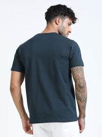 Men Dark Green Slim Fit Chest Printed Crew Neck T-Shirt