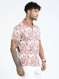Men Rust Slim Fit Abstract Print Polo T-Shirt