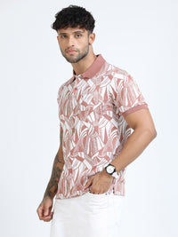 Men Rust Slim Fit Abstract Print Polo T-Shirt