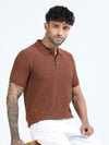 Men Rust Slim Fit Drop Needle Polo T-Shirt