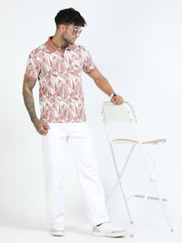 Men Rust Slim Fit Abstract Print Polo T-Shirt