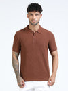 Men Rust Slim Fit Drop Needle Polo T-Shirt