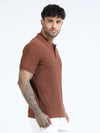 Men Rust Slim Fit Drop Needle Polo T-Shirt